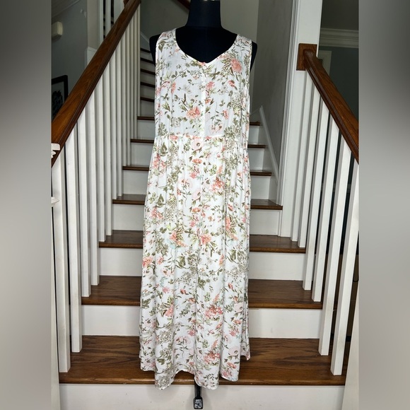 Frye Dresses & Skirts - FRYE Floral Sleeveless Button Front Maxi Dress White Pink Green Size Large